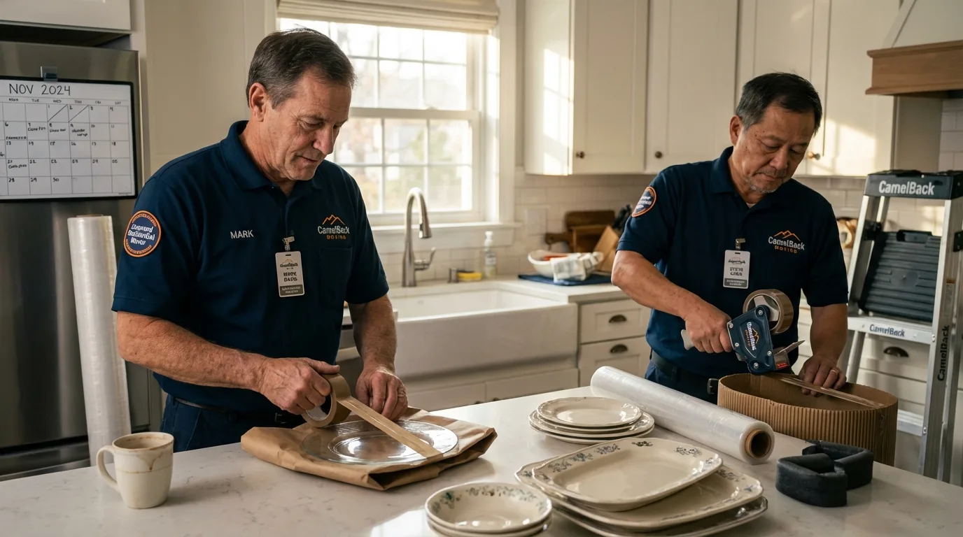 Professional crew packing kitchen dishware in Williston, VT